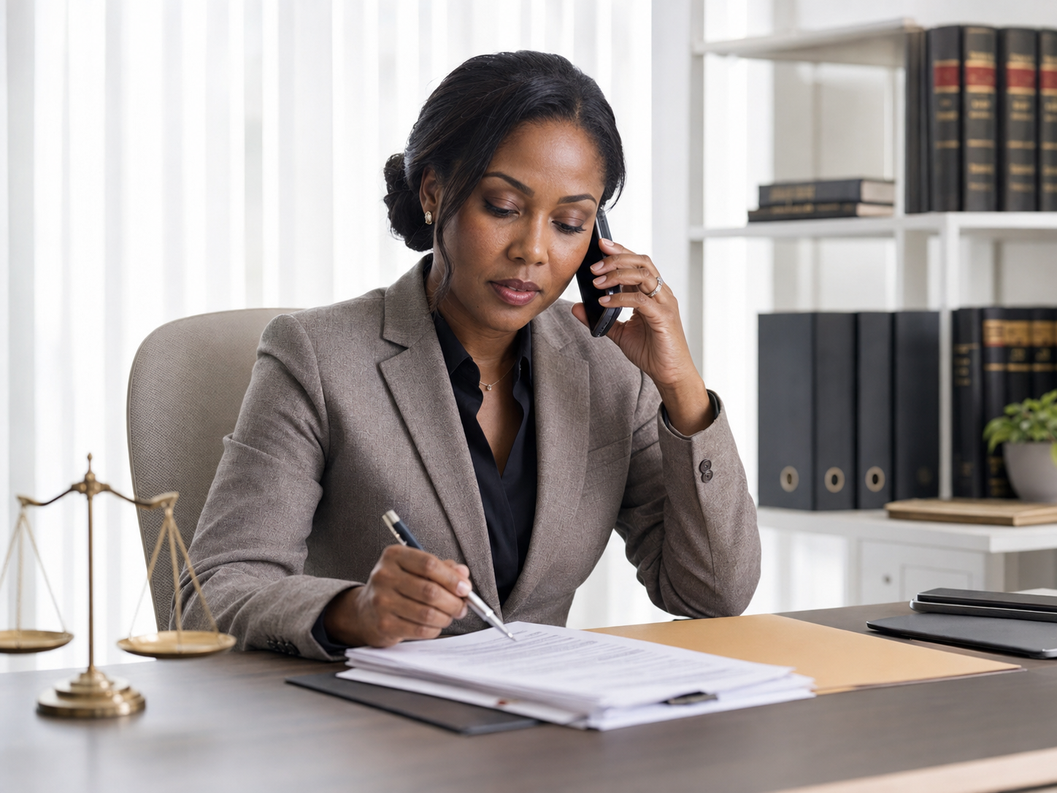 Attorney and retailer speaking during a legal consultation